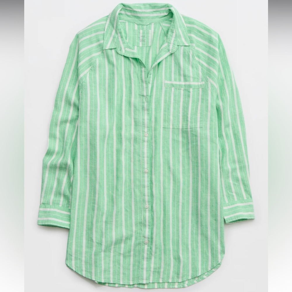 NWOT- Aerie Pool-To-Party Linen Blend Cover Up Shirt